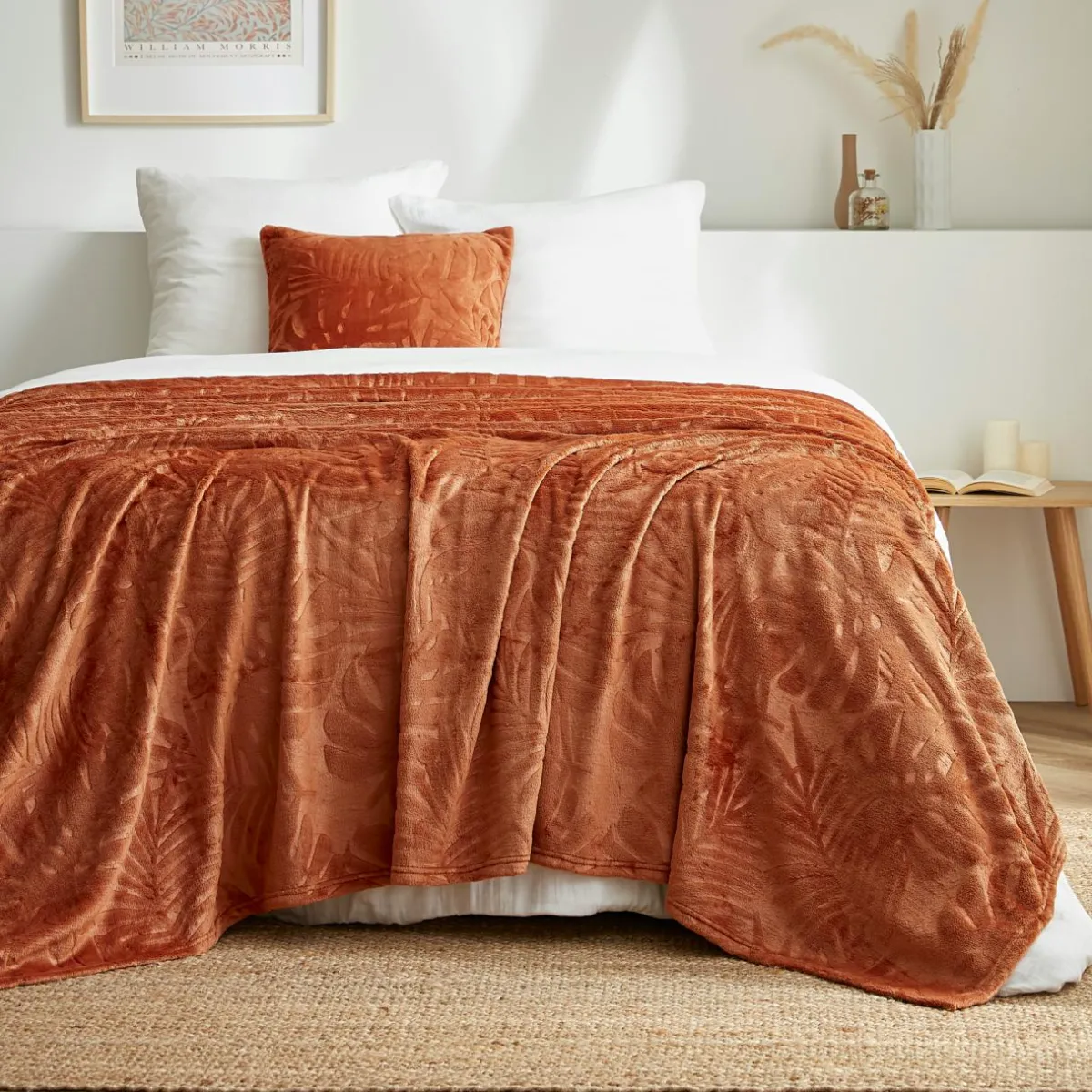 EMINZA Plaid doux flanelle (180 x 230 cm) Flore Cuivre Sale