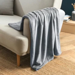 EMINZA Plaid doux flanelle (130 x 180 cm) Didou Gris clair Hot