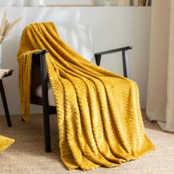EMINZA Plaid doux flanelle (125 x 150 cm) Zag Jaune moutarde Hot