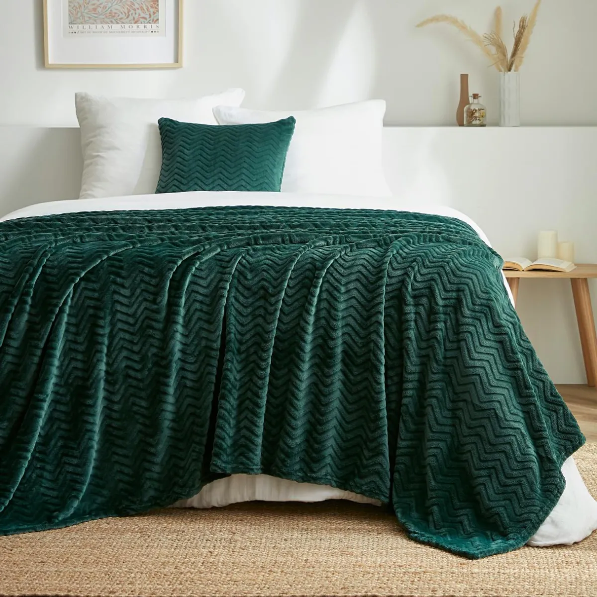 EMINZA Plaid doux flanelle (180 x 230 cm) Zag Vert Best