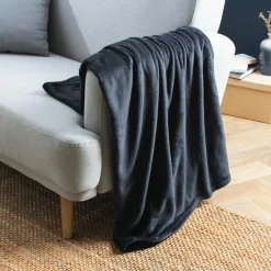 EMINZA Plaid doux flanelle (130 x 180 cm) Didou Gris Anthracite Sale