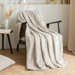 EMINZA Plaid doux flanelle (125 x 150 cm) Zag Ecru Best