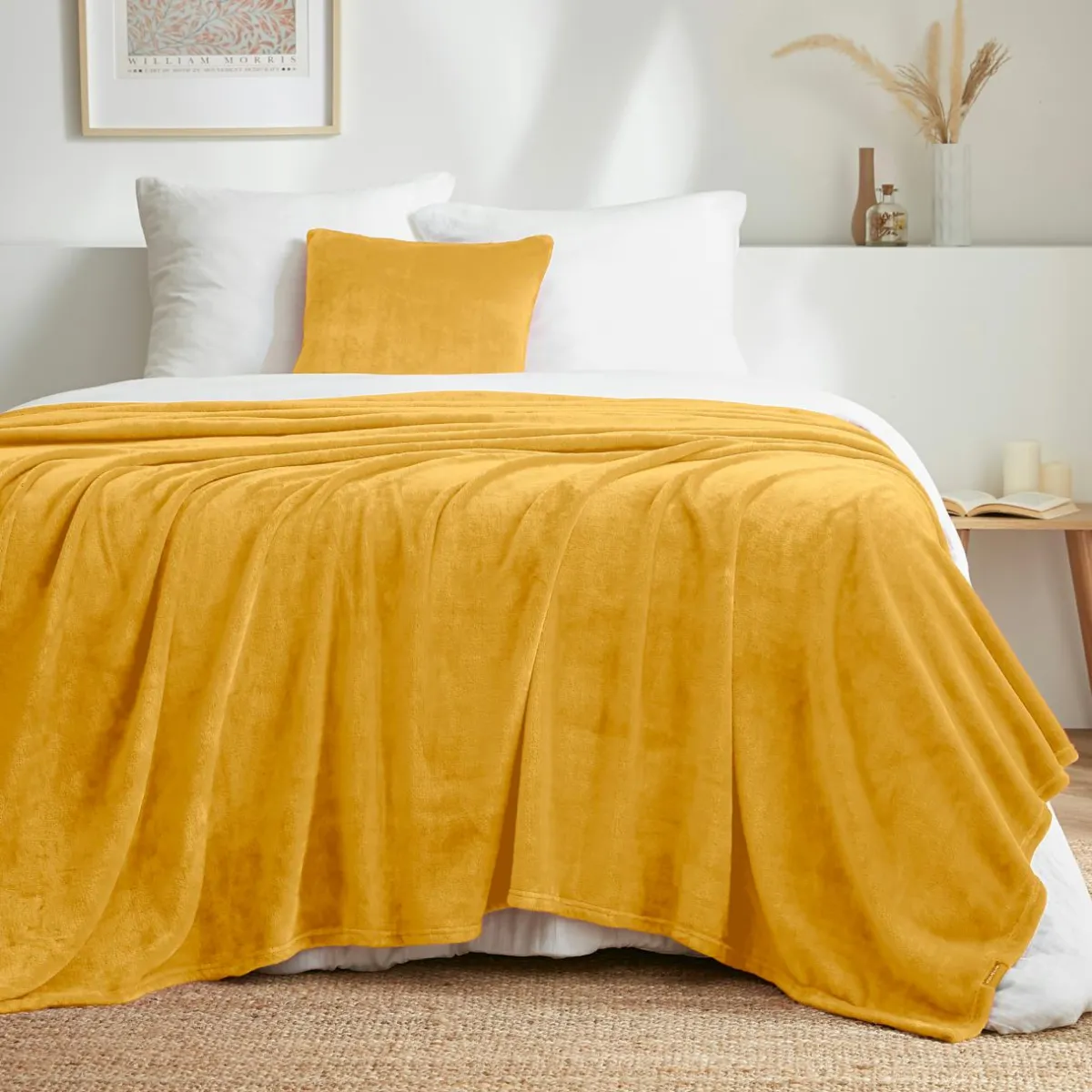 EMINZA Plaid doux flanelle (180 x 230 cm) Didou Jaune moutarde Online