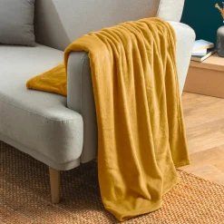 EMINZA Plaid doux flanelle (130 x 180 cm) Didou Jaune moutarde