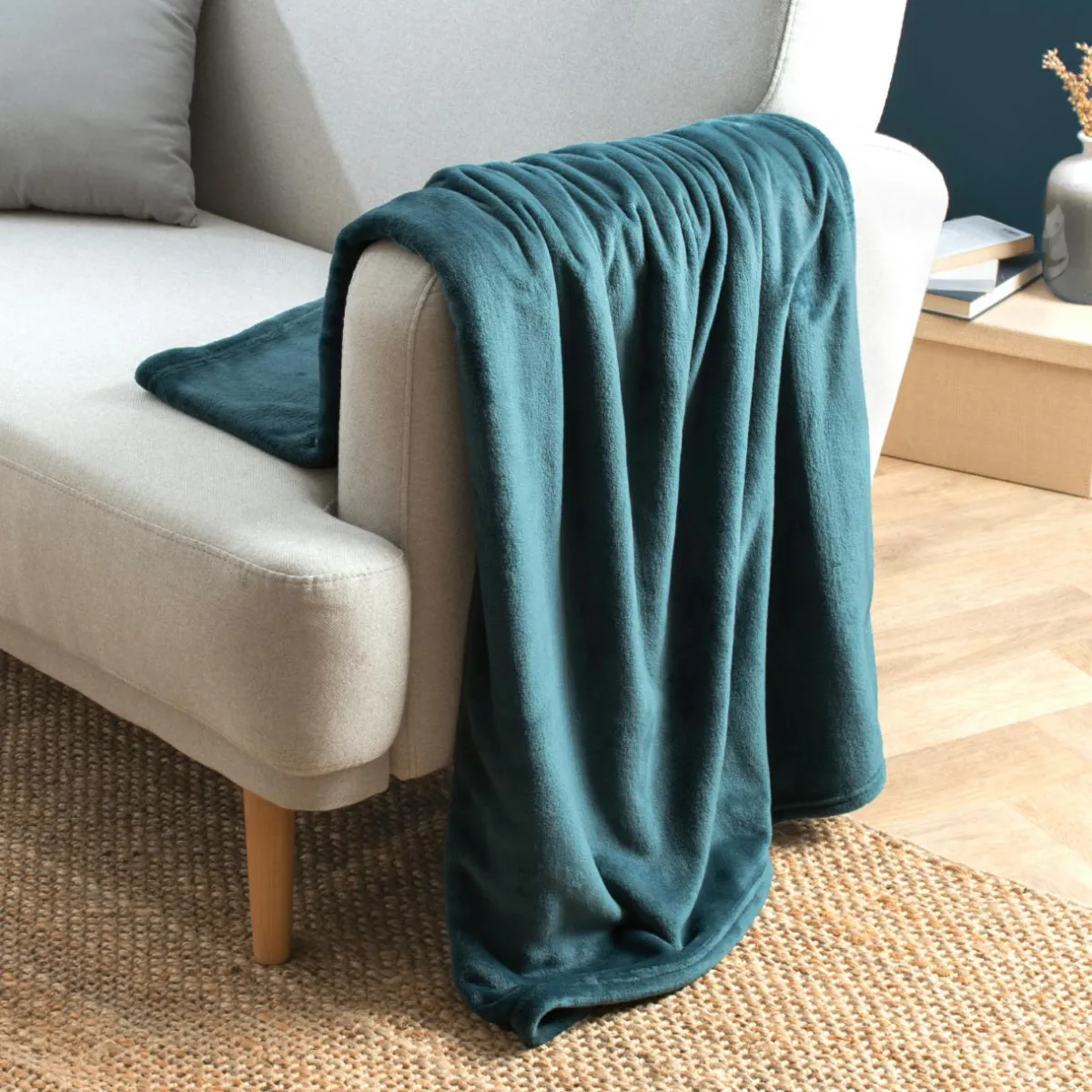 EMINZA Plaid doux flanelle (125 x 150 cm) Didou Bleu canard Best