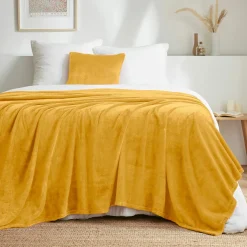 EMINZA Plaid doux flanelle (220 x 240 cm) Didou Jaune moutarde Best
