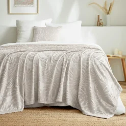 EMINZA Plaid doux flanelle (220 x 240 cm) Flore Ecru Outlet