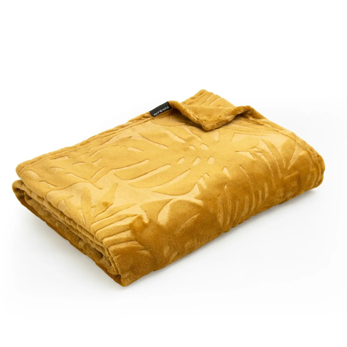 EMINZA Plaid doux flanelle (180 x 230 cm) Flore Jaune moutarde Outlet