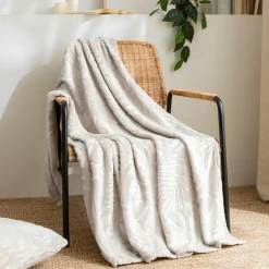 EMINZA Plaid doux flanelle (125 x 150 cm) Flore Ecru New