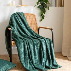 EMINZA Plaid doux flanelle (125 x 150 cm) Flore Vert Outlet