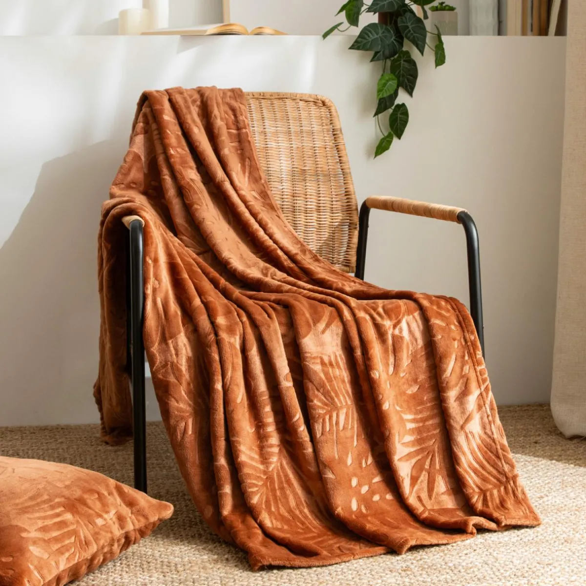 EMINZA Plaid doux flanelle (125 x 150 cm) Flore Cuivre Clearance