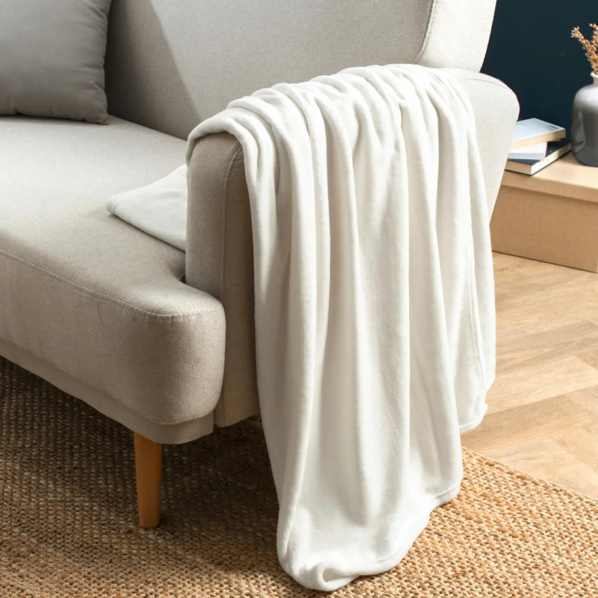 EMINZA Plaid doux flanelle (130 x 180 cm) Didou Ivoire Clearance