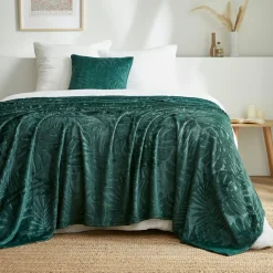 EMINZA Plaid doux flanelle (220 x 240 cm) Flore Vert Sale