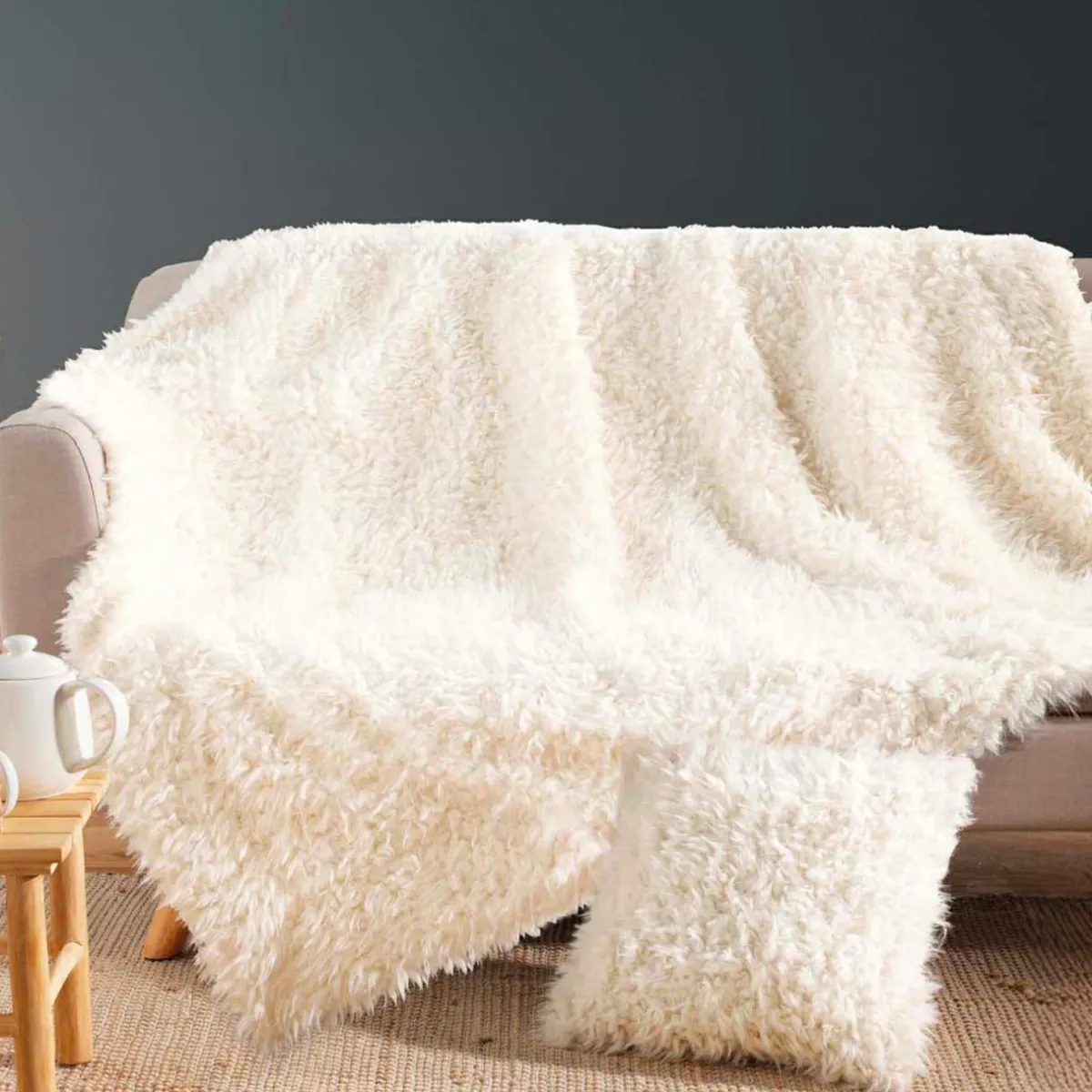 douceur d'intu017drieur Plaid fausse fourrure (220 x 240 cm) Mouton Ecru Best