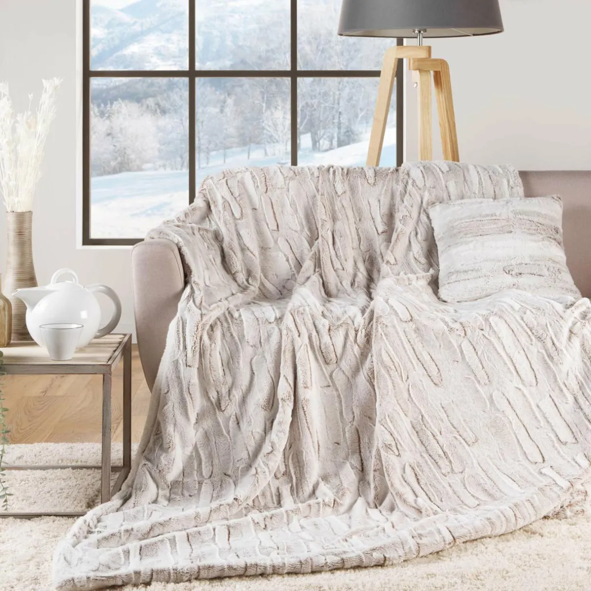 douceur d'intu017drieur Plaid fausse fourrure (125 x 150 cm) Lynx Beige Clearance