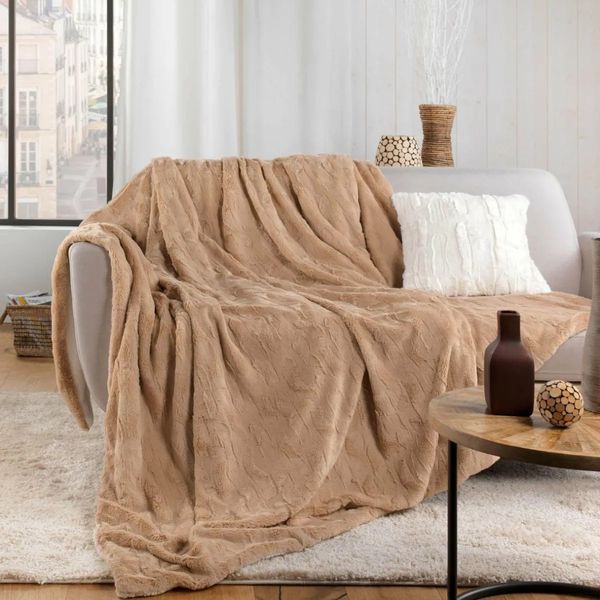 douceur d'intu017drieur Plaid fausse fourrure (125 x 150 cm) Foxy Taupe Outlet