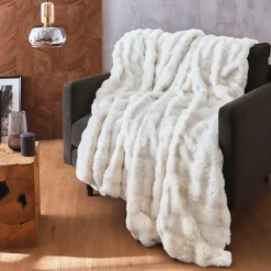 EMINZA Plaid fausse fourrure (220 x 240 cm) Toronto Ivoire Outlet
