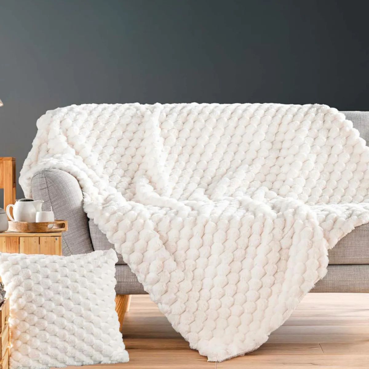 douceur d'intu017drieur Plaid fausse fourrure (220 x 240 cm) Frosty Ecru Hot