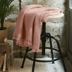 EMINZA Plaid gaze de coton (130 x 160 cm) Gaïa Rose Pêche Outlet