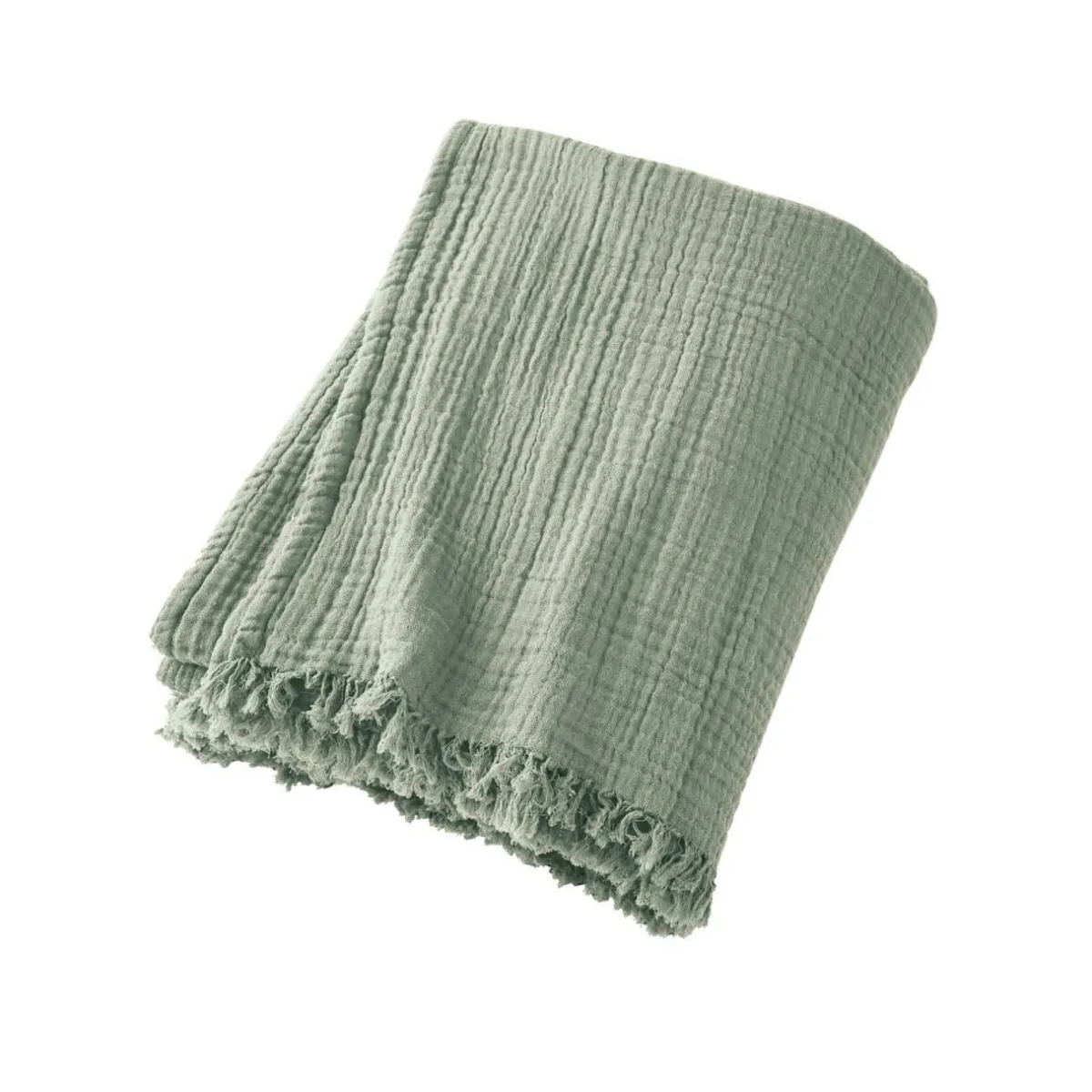 EMINZA Plaid gaze de coton (180 x 220 cm) Gaïa Vert Eucalyptus Outlet
