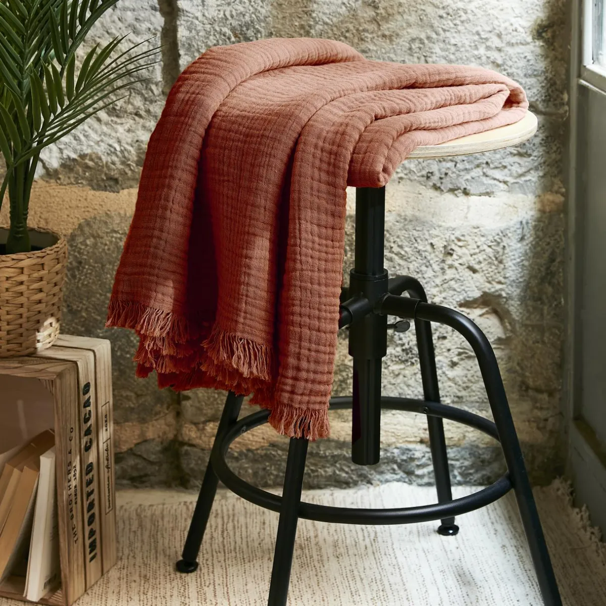 EMINZA Plaid gaze de coton (130 x 160 cm) Gaïa Terracotta Hot