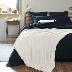 EMINZA Plaid gaze de coton (180 x 220 cm) Gaïa chantilly Blanc Discount