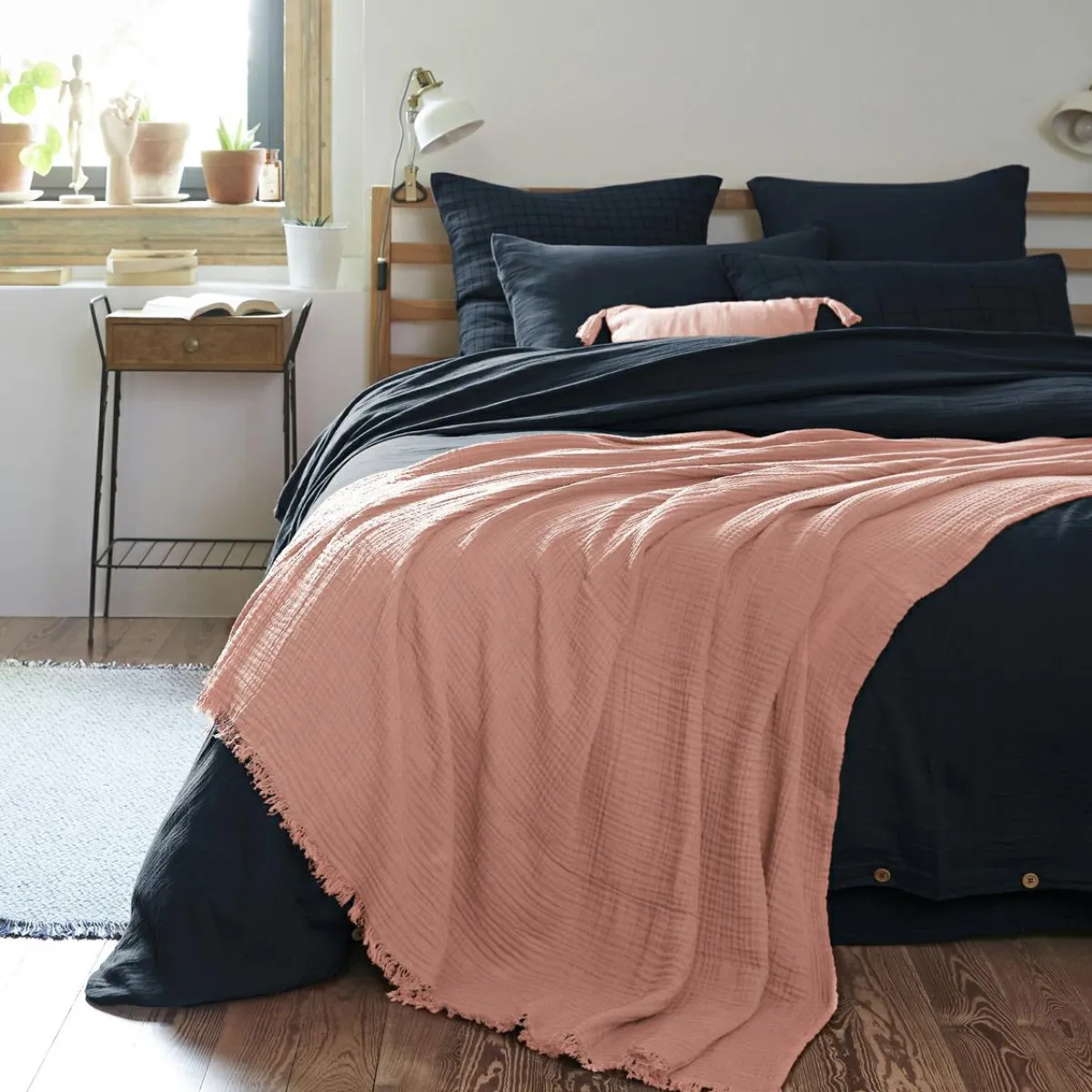 EMINZA Plaid gaze de coton (180 x 220 cm) Gaïa Rose Pêche Clearance