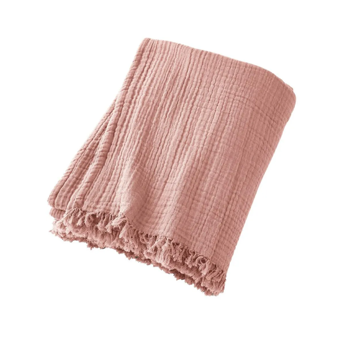 EMINZA Plaid gaze de coton (180 x 220 cm) Gaïa Rose Pêche Clearance