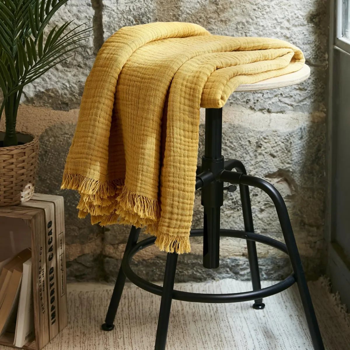 EMINZA Plaid gaze de coton (130 x 160 cm) Gaïa Jaune safran