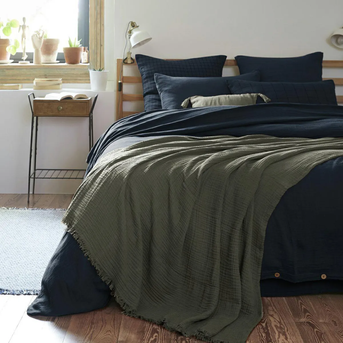 EMINZA Plaid gaze de coton (180 x 220 cm) Gaïa Vert romarin Best