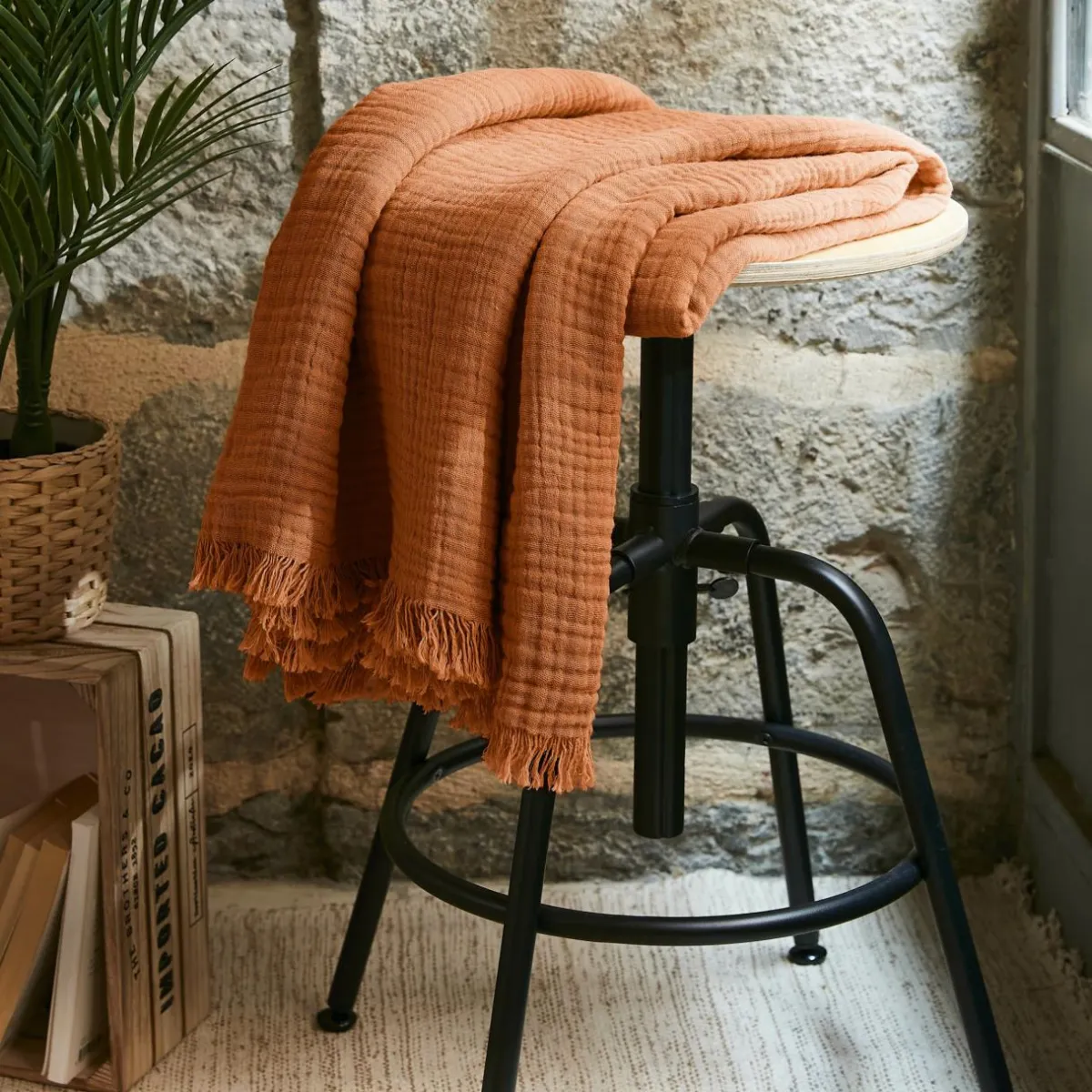 EMINZA Plaid gaze de coton (130 x 160 cm) Gaïa Abricot Discount