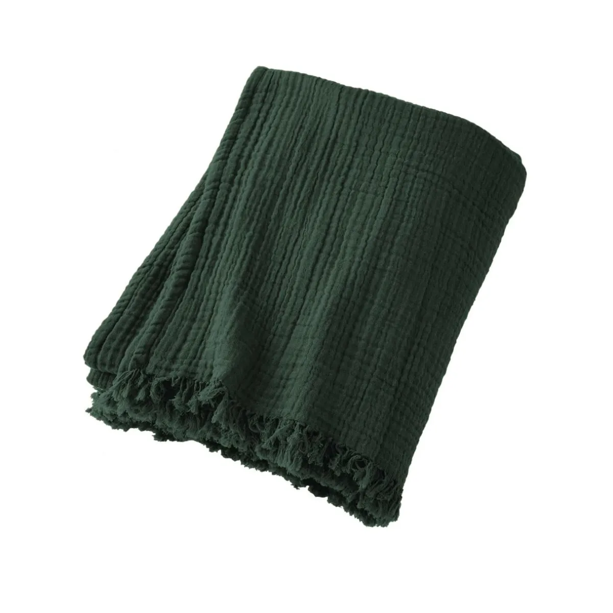 EMINZA Plaid gaze de coton (180 x 220 cm) Gaïa Vert sapin Hot