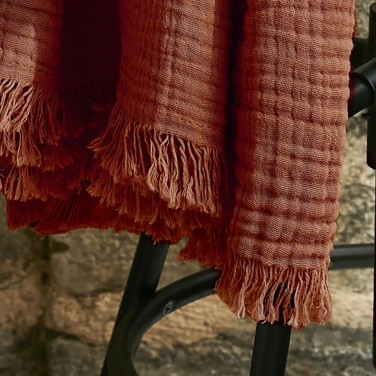 EMINZA Plaid gaze de coton (180 x 220 cm) Gaïa Terracotta