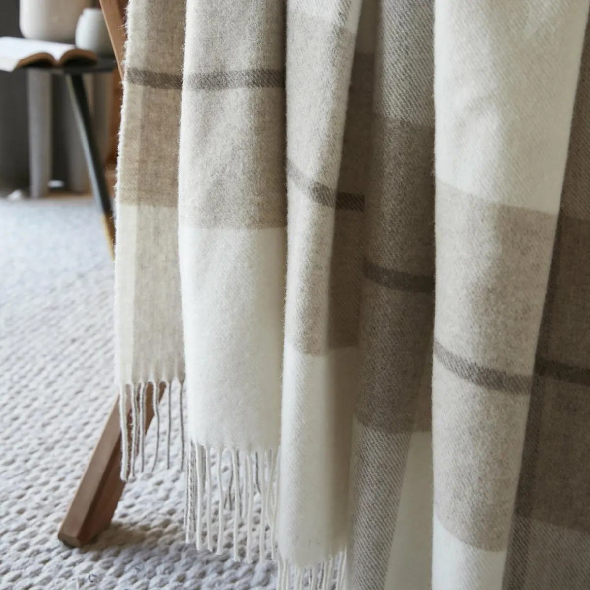 L'EFFET PAPILLON Plaid laine naturelle (140 x 200 cm) Marius Beige Outlet