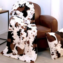 ATMOSPHERA Plaid polaire (130 x 160 cm) Vache Marron Outlet