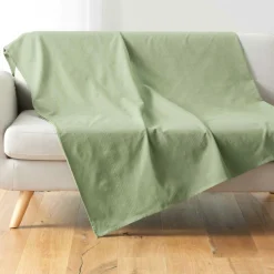 DOUCEUR D'INTERIEUR Plaid polycoton (220 x 240 cm) Lucile Vert sauge Outlet