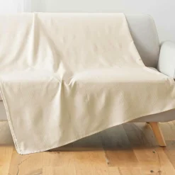 DOUCEUR D'INTERIEUR Plaid polycoton (220 x 240 cm) Lucile Ecru New