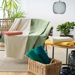 DOUCEUR D'INTERIEUR Plaid polycoton (220 x 240 cm) Lucile Ecru New