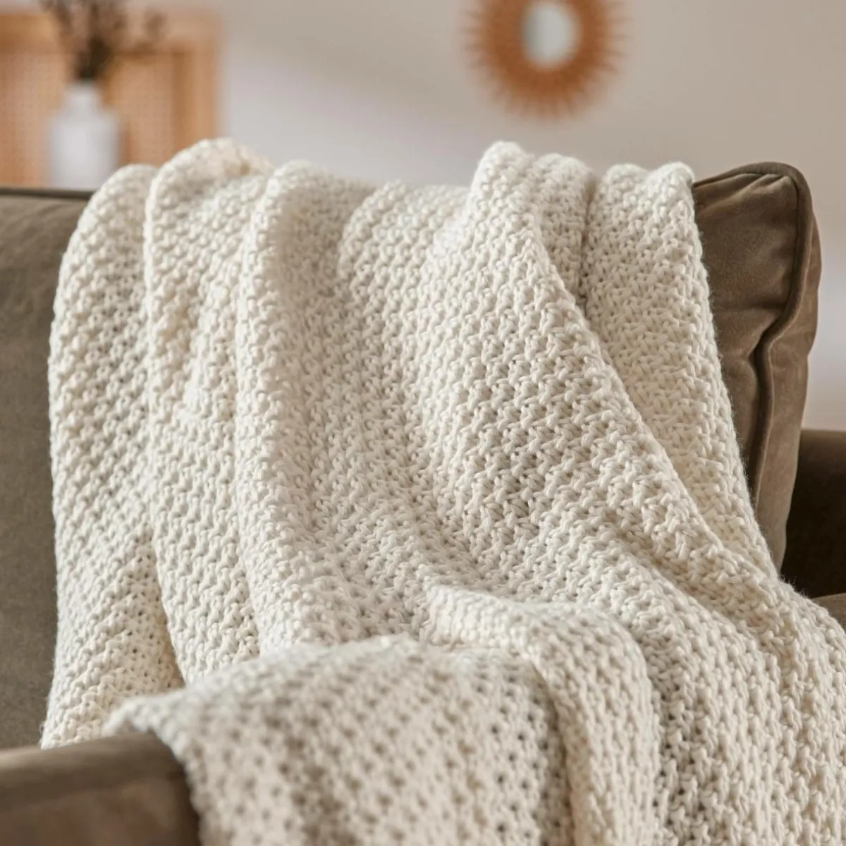 EMINZA Plaid tricot (125 x 150 cm) Tessa Ivoire Sale