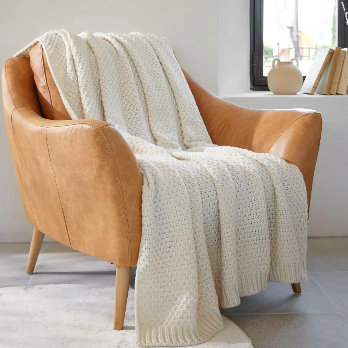 EMINZA Plaid tricot (125 x 150 cm) Tessa Ivoire Sale