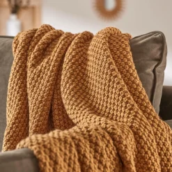 EMINZA Plaid tricot (125 x 150 cm) Tessa Camel New