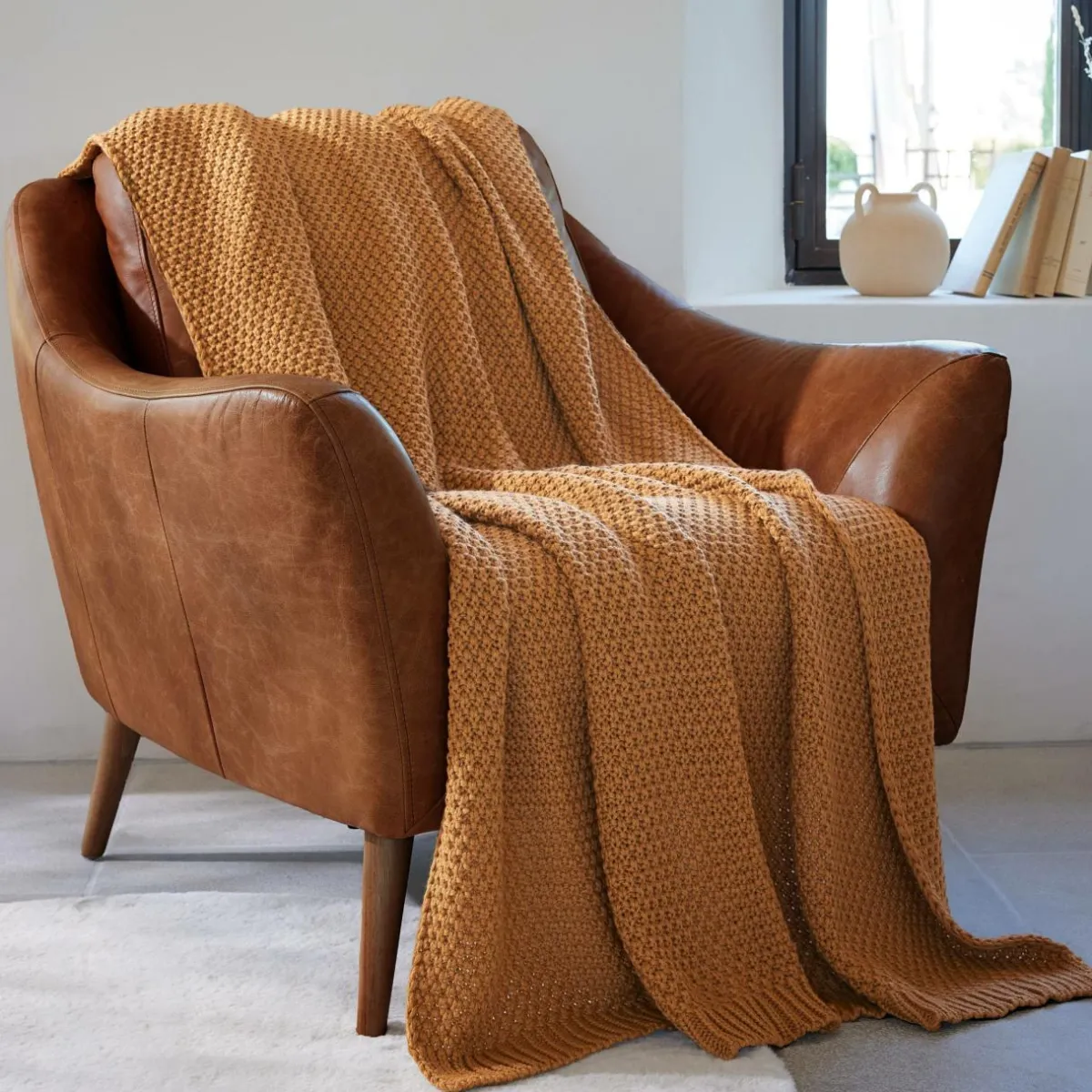 EMINZA Plaid tricot (125 x 150 cm) Tessa Camel New