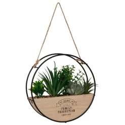Atmosphera, cru017dateur d'intu017drieur Plantes artificielles dans support en bois à suspendre (D20 cm) Family production Vert Clearance
