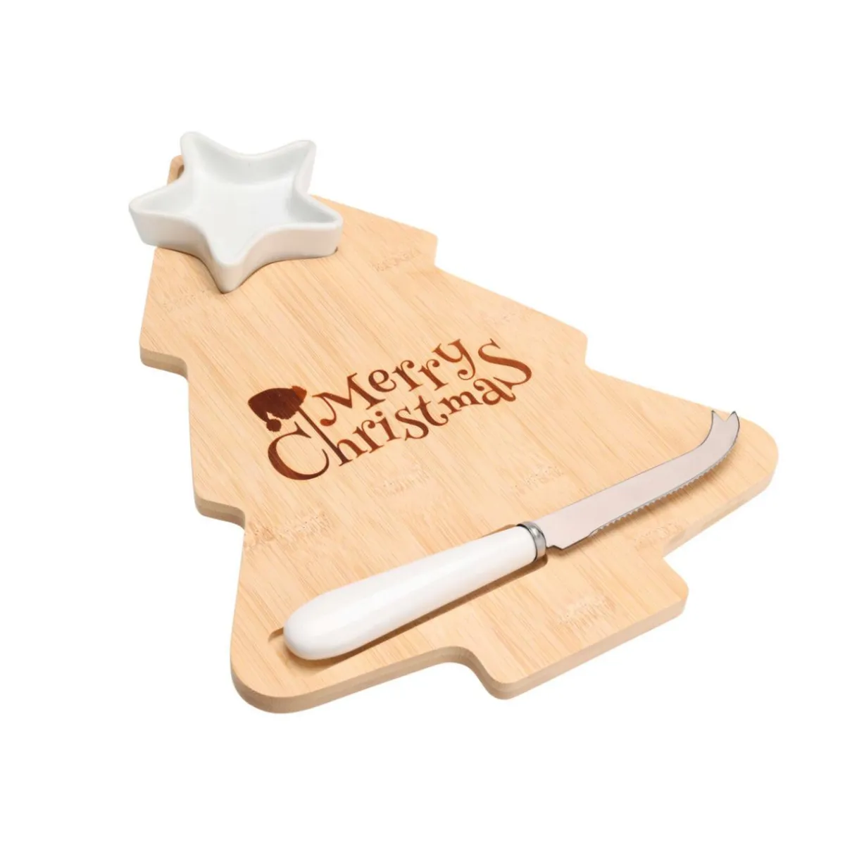 KOOPMAN Plateau à fromage avec couteau (32 x 24 cm) Merry Christmas Naturel