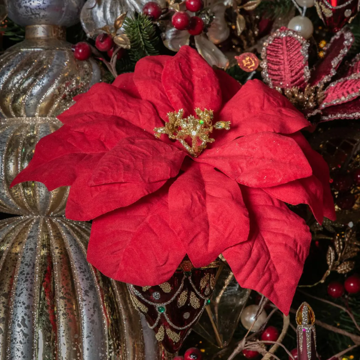 KAEMINGK Poinsettia de Noël Giana sur clip (D26 cm) Rouge Best