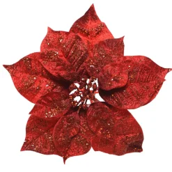 KAEMINGK Poinsettia de Noël pailletée sur clip (D26 cm) Glit Rouge Clearance