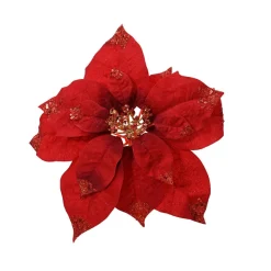 KAEMINGK Poinsettia de Noël sur clip (D25 cm) Velours scintillant Bordeaux