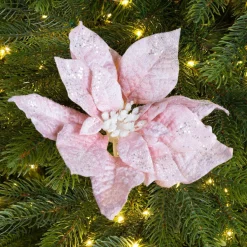 KAEMINGK Poinsettia de Noël Velours sur clip (D22 cm) Rose poudré Sale
