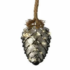 KAEMINGK Pomme de pin lumineuse à piles 15 LED (H21 cm) Argent et Blanc chaud Clearance