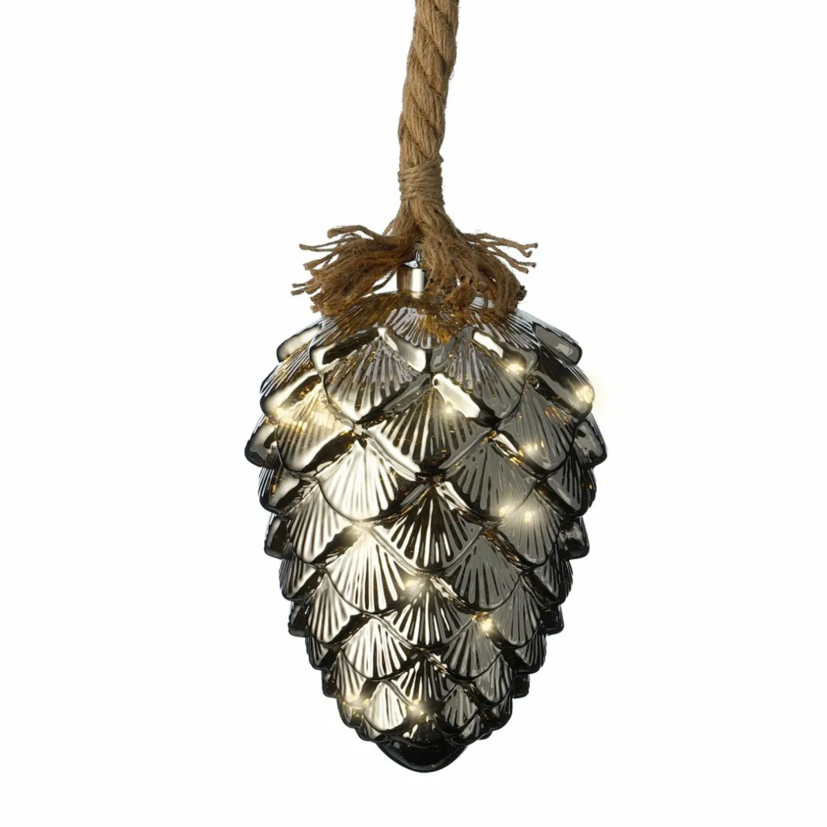 KAEMINGK Pomme de pin lumineuse à piles 15 LED (H21 cm) Argent et Blanc chaud Clearance